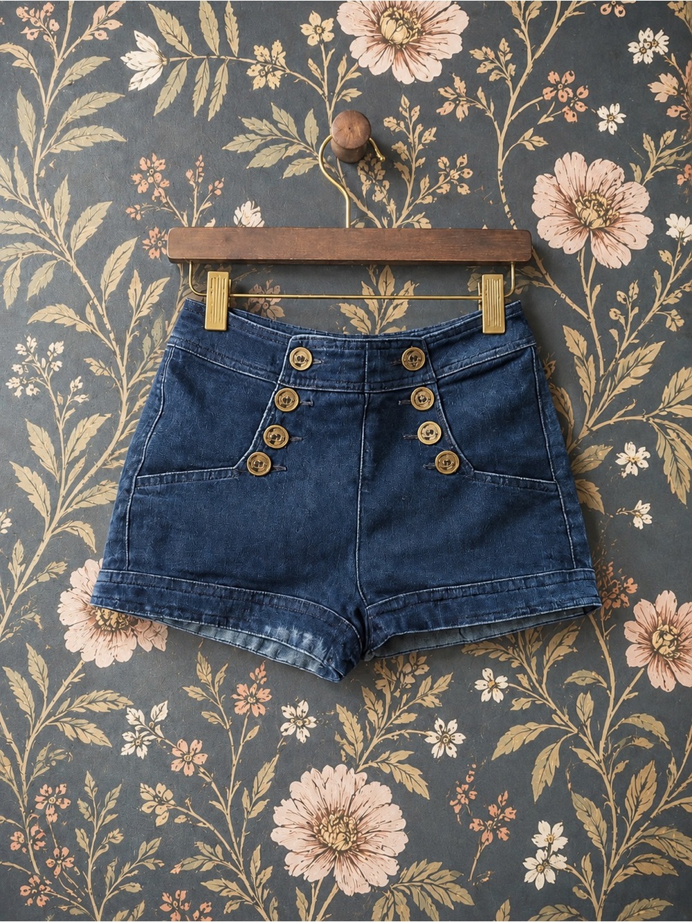Express Navy High-Waist Sailor Button Shorts